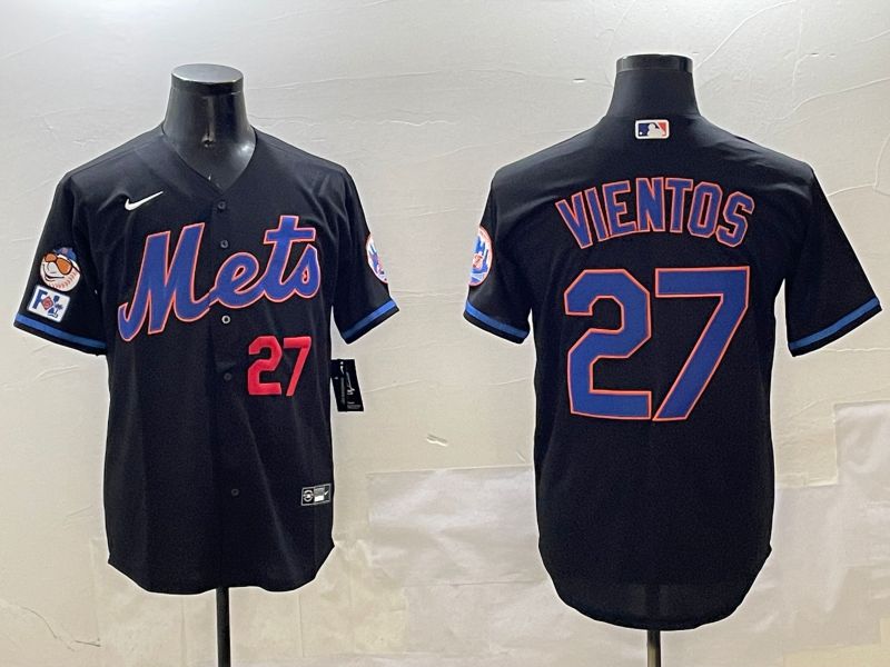 Men New York Mets #27 Vientos Black Game 2025 Nike MLB Jersey style 4